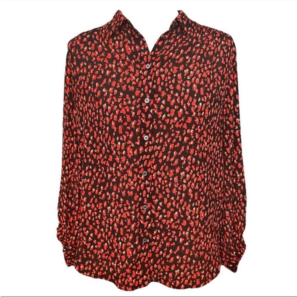 & Other Stories Red and Black Printed Button-Up Blouse